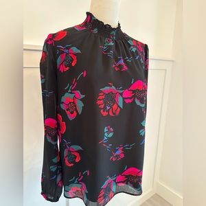 JCREW BLACK FLORAL HIGH NECK BLOUSE